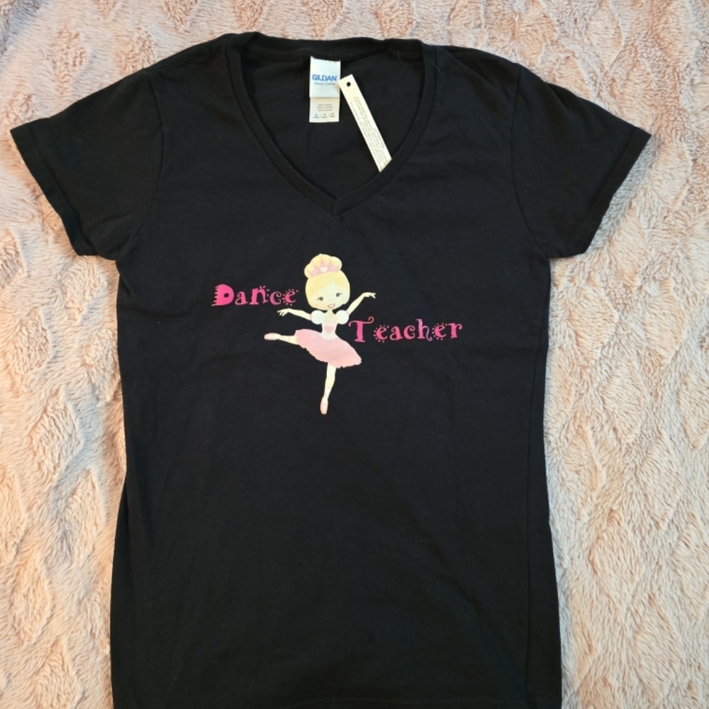 Gildan Black Tee with Pink Ballet Graphic